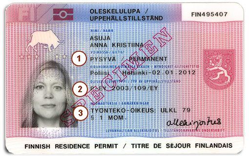 The front of a residence permit card